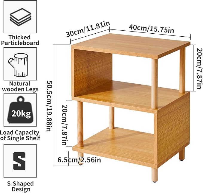 Aibiju Wooden Night Stand with Open Shelf, Nightstand with Solid Wood Legs - Image 3
