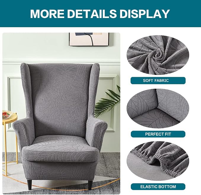 KRFOONN Stretch Wing Chair Slipcovers Jacquard 2 Piece Wingback Chair Covers - Image 3