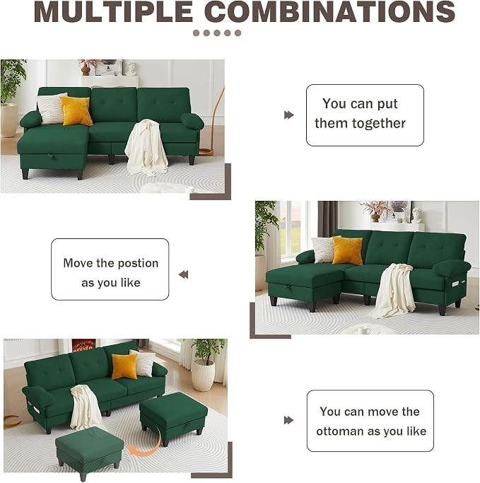Sectional Sofa Couch for Living Room, Deep 3-Seater L Shaped Couches - Image 6