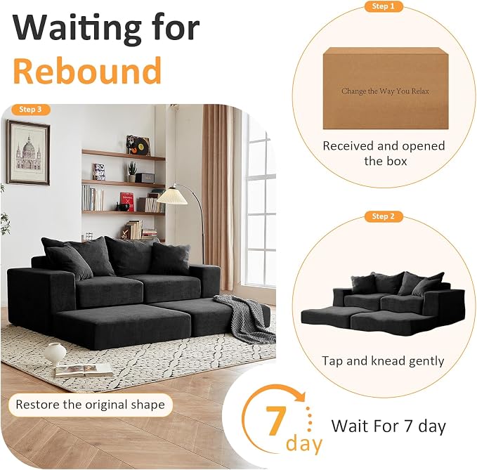 Modular Sectional Loveaeat Cloud Sofa, Boneless Couch - Image 9