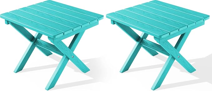 SERWALL Folding Outdoor Side Table Set of 2, Portable Adirondack Side Table by SERWALL