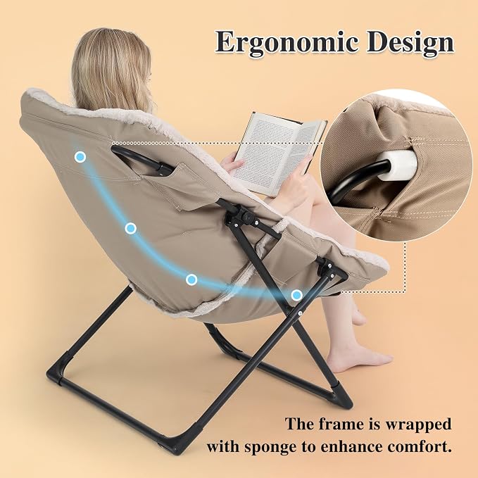 Comfy Saucer Chair for Adults, Soft Faux Fur Bedroom Chair - Image 7