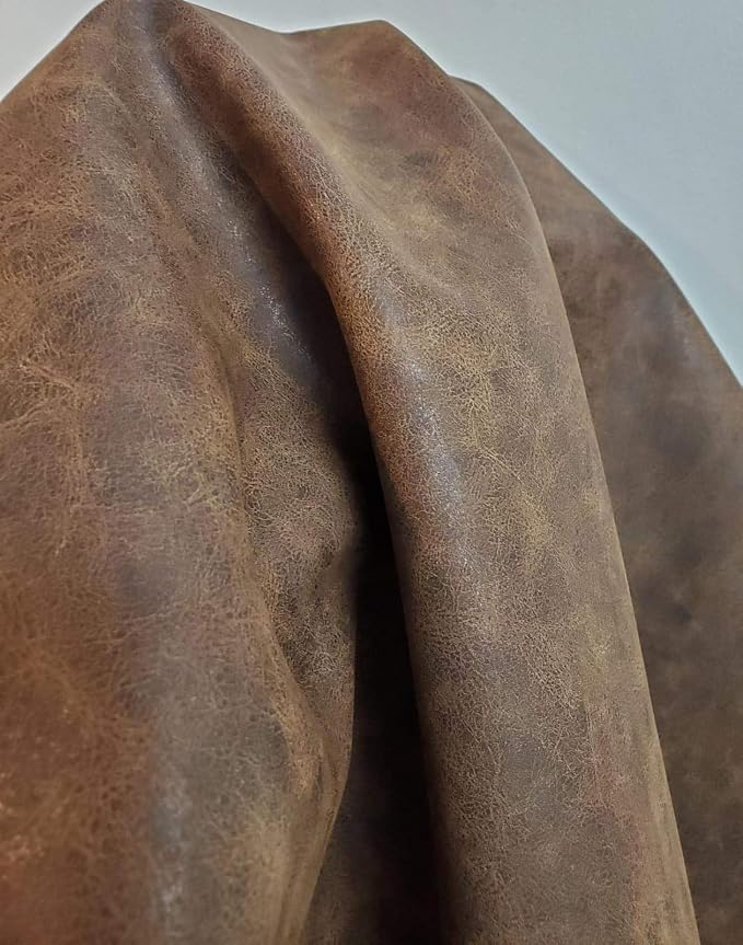 NAT Leathers | Brown Distressed Soft Faux Vegan Leather PU | 10 Yards 360" x - Image 2