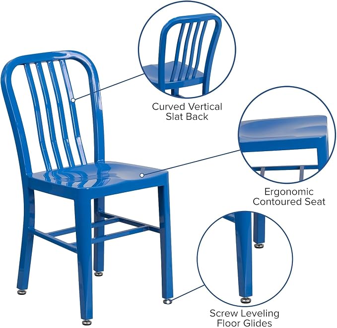Flash Furniture Commercial Grade Blue Metal Indoor-Outdoor Chair - Image 4