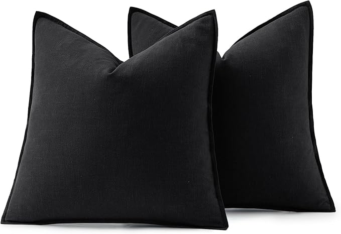 MIULEE Decorative Linen Euro Sham Pillow Covers 22x22 Inch Black Boho Farmhouse - Image 6