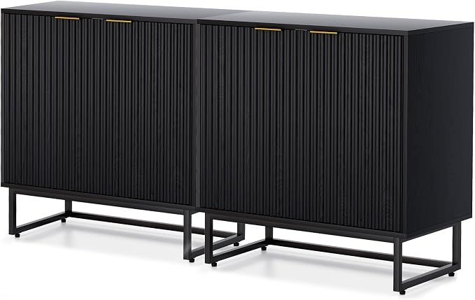 EYYTHUNG Fluted Cabinets with Storage Set of 2, Sideboard Buffet Cabinet with by EYYTHUNG