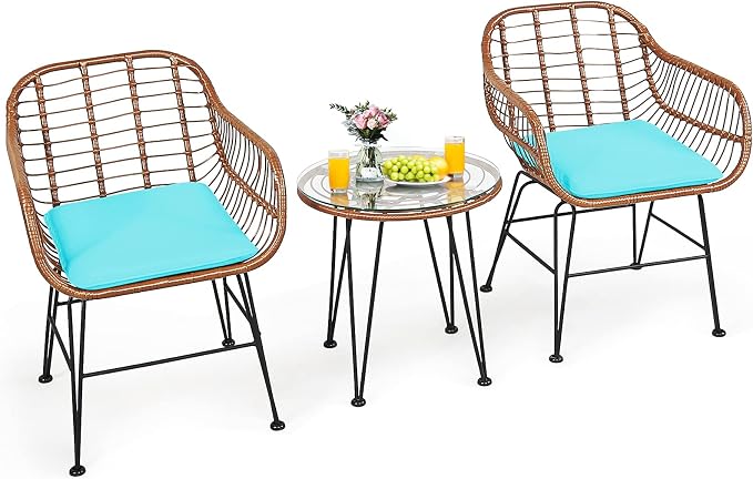 Tangkula 3 Pieces Patio Conversation Bistro Set, Outdoor Wicker Furniture by TANGKULA