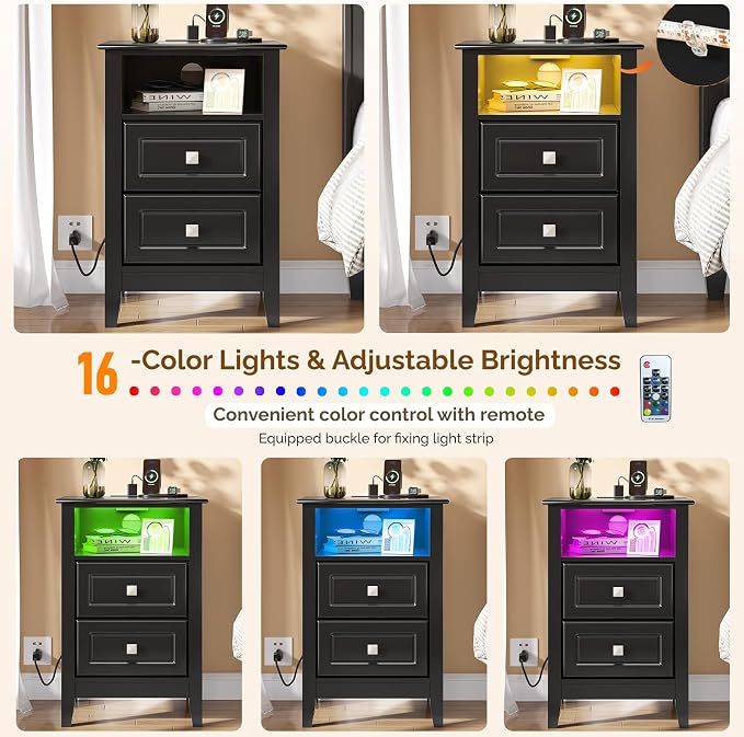 Bonnlo Black Nightstand Set of 2 - Image 5