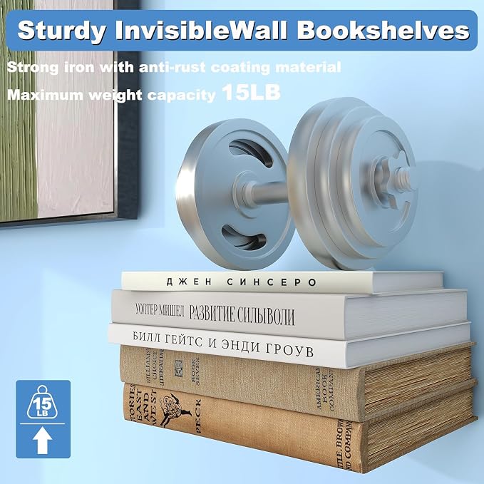 FENTEC Floating Book Shelves for Wall, Wall Mounted Invisible Floating Bookshelf - Image 4