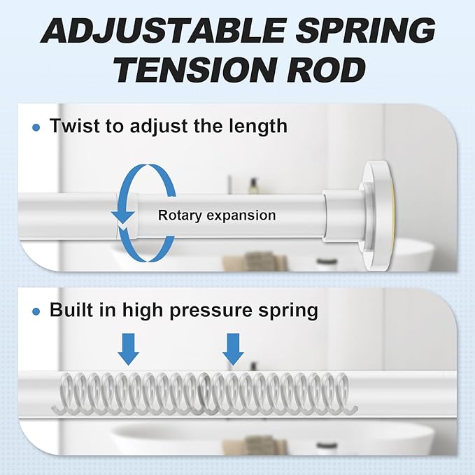 CorkLatta White Shower Curtain Rod 31 to 104 Inch, 1 Inch Diameter Adjustable - Image 2