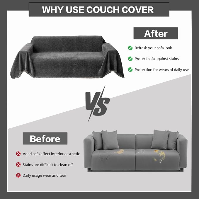 DREAMINGO Modern Chenille Couch Cover Blanket Washable Sofa Covers - Image 5