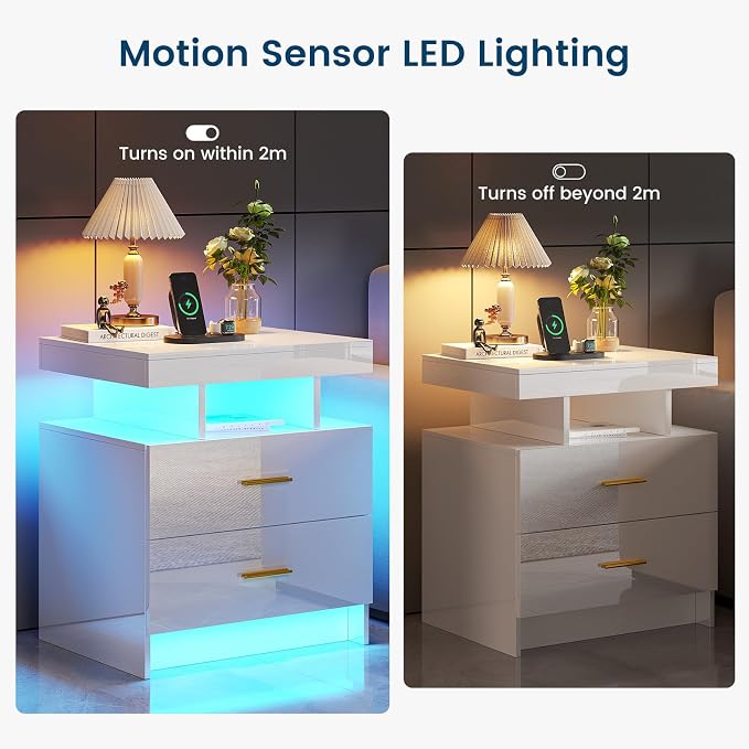 HNEBC Auto LED Nightstand with Wireless Charging Station & USB Ports, High - Image 7