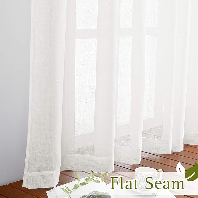 NICETOWN Semi Sheer Linen 100 Inch Curtains Flax Texture W100 x L84, Grommet - Image 6