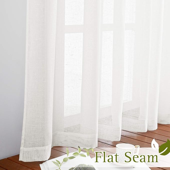 NICETOWN Linen Curtains Semi Sheer Flax Texture, Eyelet Top Bedroom Window - Image 6