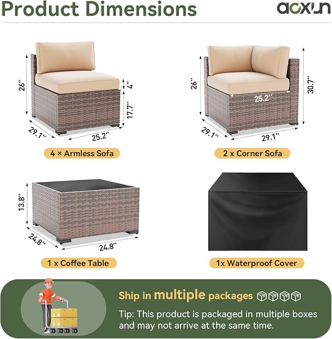 Aoxun 7 Piece Patio Furniture Set, Wicker Patio Sectional Sofa, Outdoor - Image 4