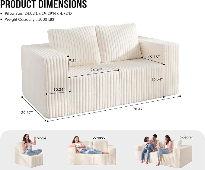 Modular Sectional Sofa 2 Seater Loveseat Modular Couch - Image 2