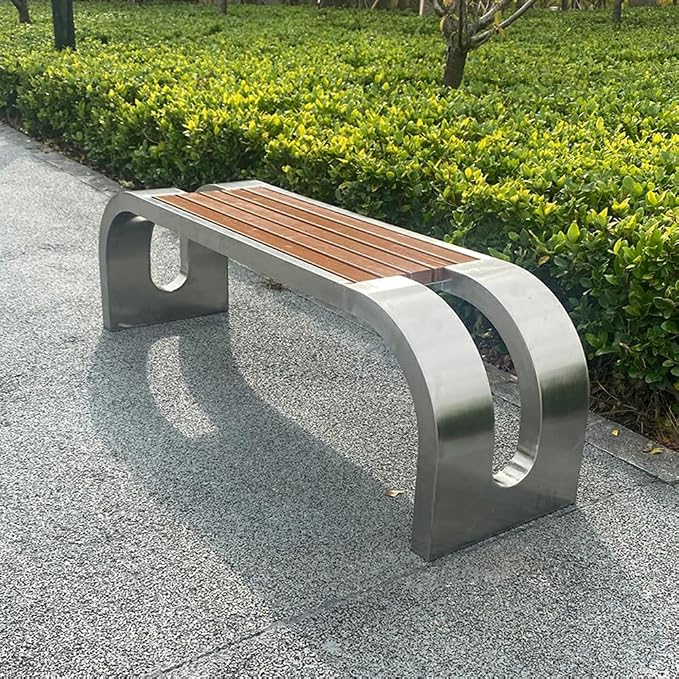 LITFAD Outdoor Indoor Bench Stainless Steel Metal Park Bench by LITFAD