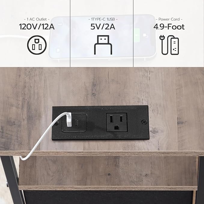 HOOBRO End Table with Charging Station, Narrow Side Table, Nightstand with 2 - Image 9