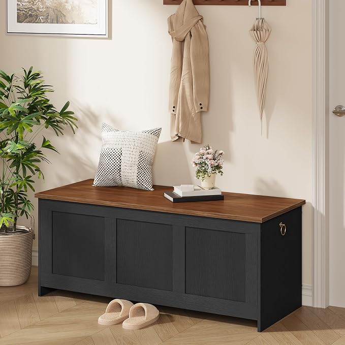 HOOBRO Storage Bench, 43.3" Retro Wooden Storage Chest, Wooden Storage Trunk - Image 5