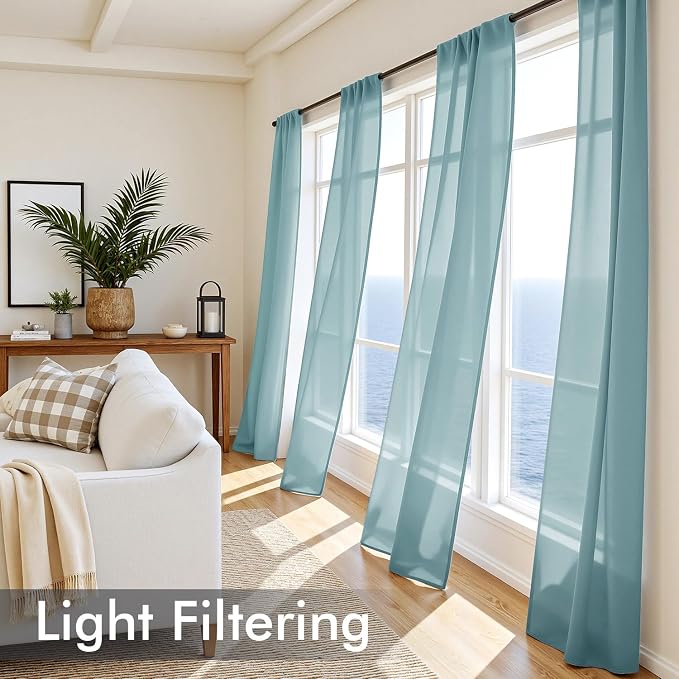 MIULEE Dusty Blue Sheer Curtains 96 Inches Long, 4 Panels Set, Light Filtering - Image 4