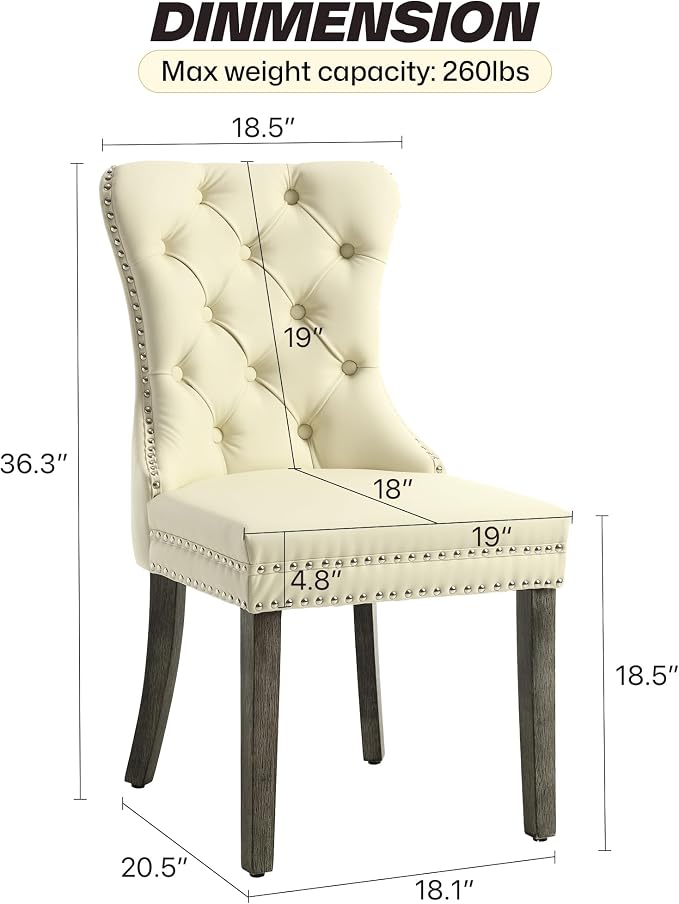KCC Faux Leather Dining Chairs Set of 4, Upholstered High-end Tufted Dining - Image 3