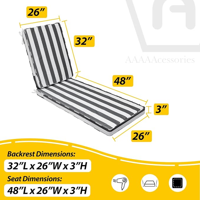 AAAAAcessories Outdoor Chaise Lounge Cushions, Waterproof Patio Furniture - Image 5