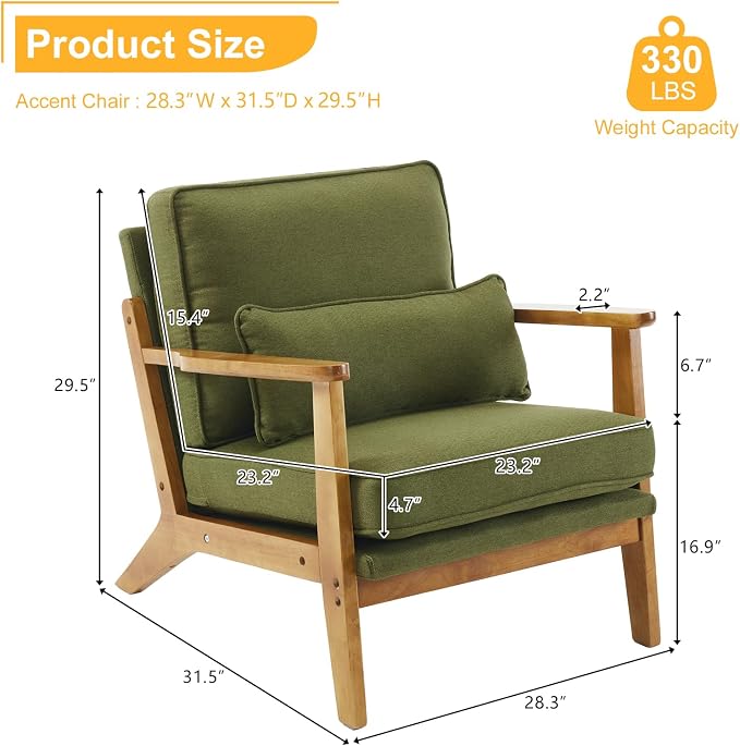 Karl home Accent Chair Wide Armrest Mid-Century Lounge Chair Linen Fabric - Image 2