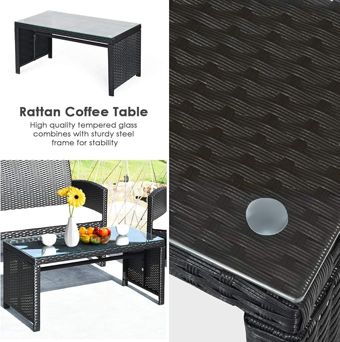 Tangkula Patio Wicker Conversation Furniture Set, Patiojoy Sofa & Table Set w/4 - Image 7