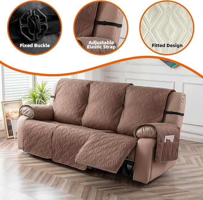 Genina Waterproof Couch Cover for Reclining Couch 3 Seater Non-Slip, Washable - Image 6