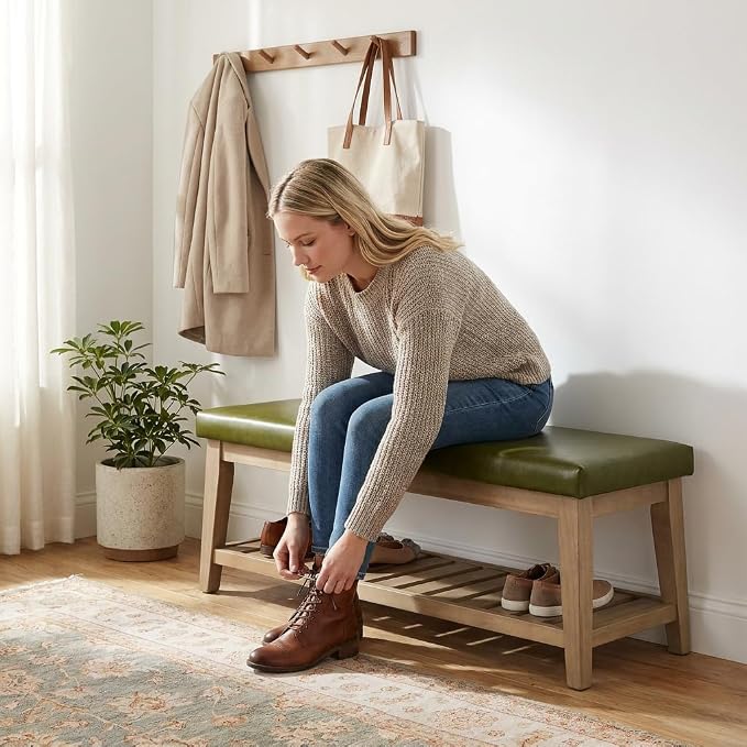 HUIMO Entryway Shoe Bench with Cushion, End of Bed Bench, Upholstered Bench - Image 5