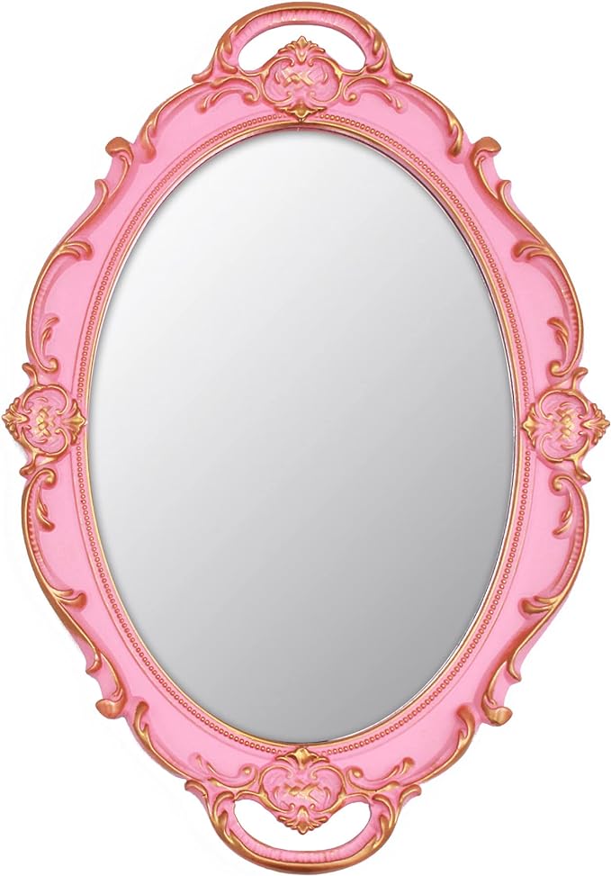 YCHMIR Vintage Small Mirror 14.5 x 10 inch Oval Pink Wall Mirror by YCHMIR