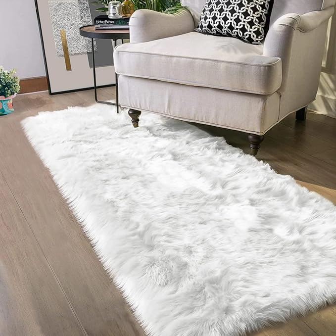 Latepis 2x6 White Runner Faux Fur Sheepskin Rug - Image 7