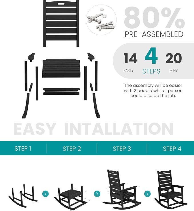 SERWALL Outdoor Rocking Chair Set of 4, Oversized HDPE Patio Rocking Chair - Image 7