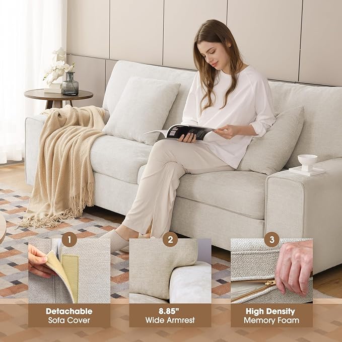 DOPEDIO Modern Loveseat Sofa for Living Room, Chenille Recliner, Removable Cover - Image 3