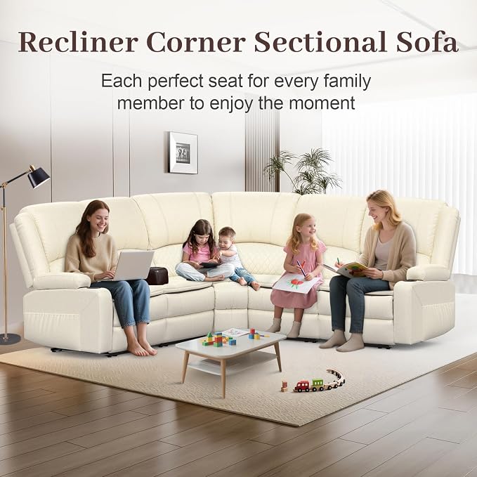 Yolsali Manual Reclining Sectional Sofa Set, 5 Seats Soft Leather Recliner - Image 3