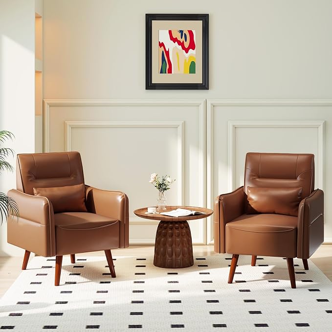 Bonzy Home Mid-Century Modern Faux Leather Accent Chair Set of 2 by BonzyHome