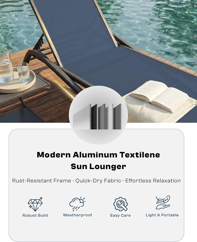Patio Chaise Lounge Chairs Set of 6, All-Weather Aluminum Pool Loungers - Image 5