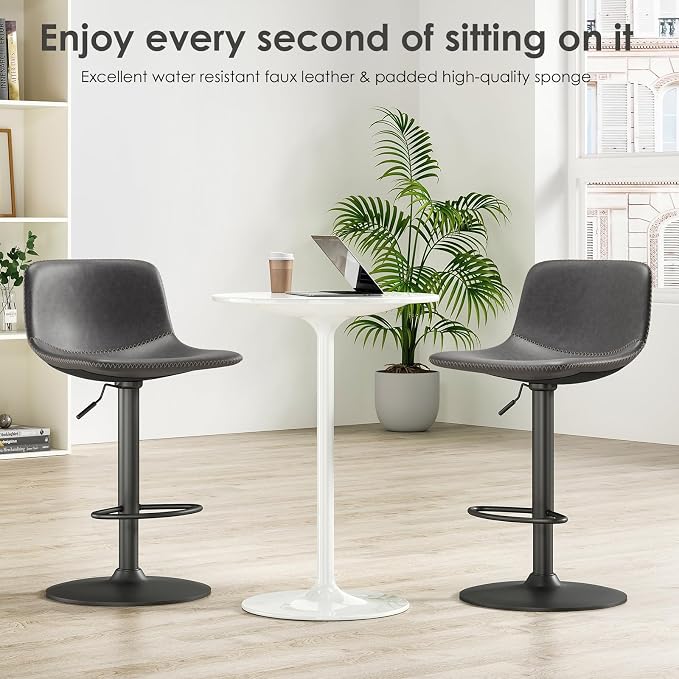 Adjustable Bar Stools Set of 2, Mid Century Modern Swivel Bar Stools, - Image 4