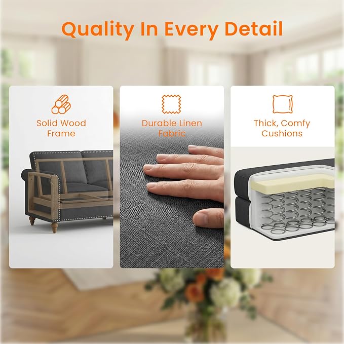 2 Piece Living Room Sofa Sets, Modern 3 Seater Sofa and Armchair Sets, Linen - Image 4