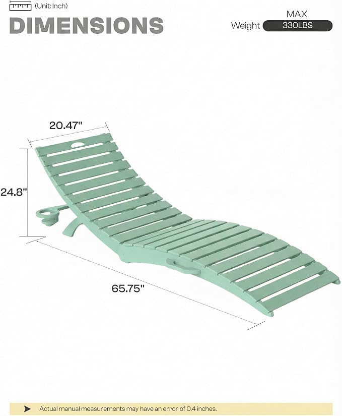 Folding HDPE Pool Lounge Chairs Set of 4, Pre-Assembled Outdoor Chaise Lounge - Image 2