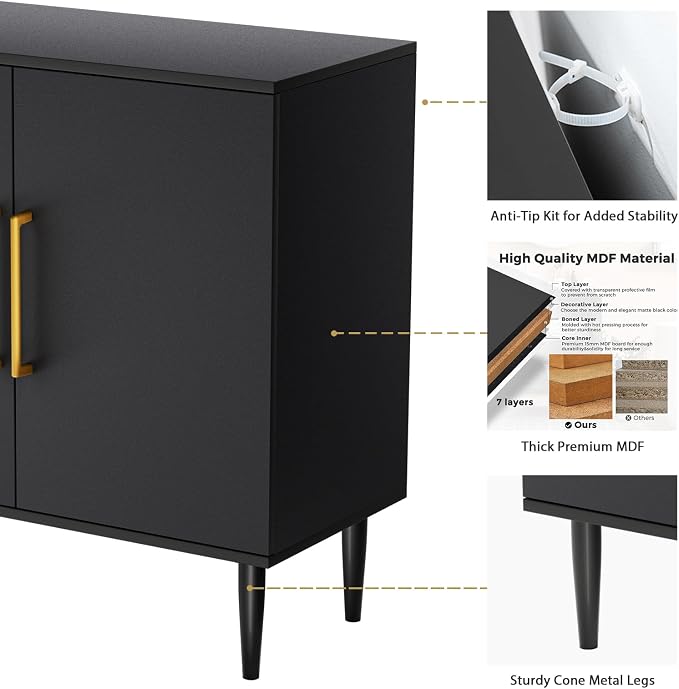 Vrullu Modern Storage Cabinet, Free Standing Buffet Cabinet, Wood Accent - Image 6
