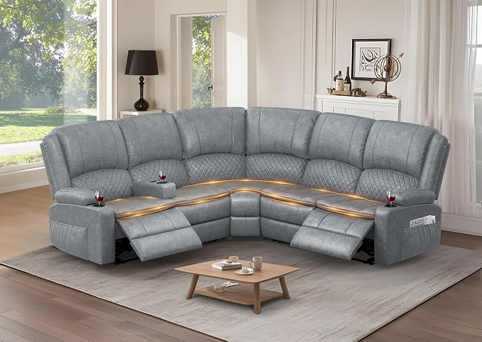 Yolsali Manual Reclining Sectional Sofa Set, 5 Seats Soft Leather Recliner by SavortheHappyMoments
