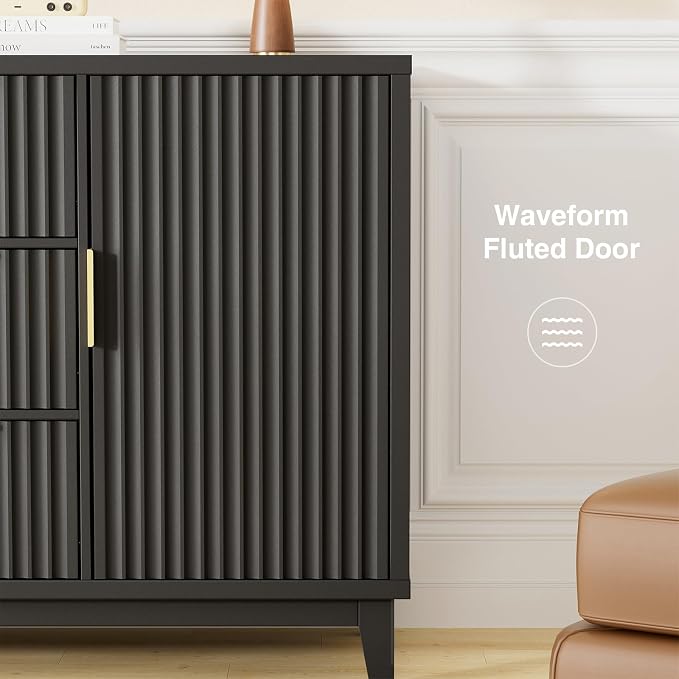 47.2" W Storage Cabinet with 3 Drawers, Fluted Buffet Cabinet with Storage - Image 3