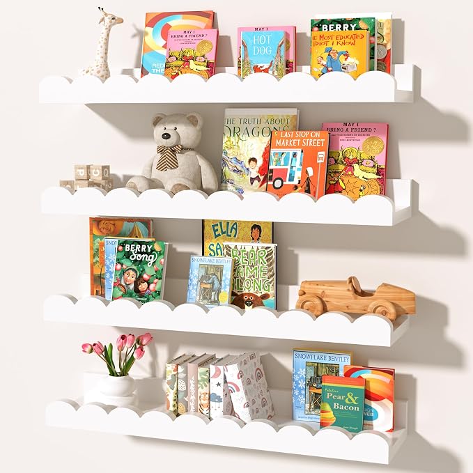 Nursery Floating Shelves for Kids Room, 4 Pack 23.6 x 4.7 Inch Scalloped Kids by Unknown