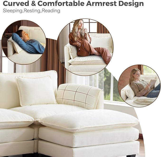 ELUCHANG 113'' Modular Sectional Cloud Couch, Modern Comfy Chenille Sleeper Sofa - Image 5
