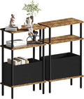 Narrow Side Table with Fabric Basket, Slim Nightstand with 3-Tier Storage Shelf by Unknown