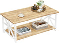GreenForest Coffee Table with Round Corner, Farmhouse Center Table with 2-Tier by GreenForest