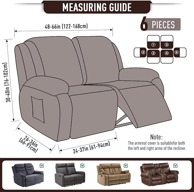 TAOCOCO Recliner Loveseat Slipcover, 6 Pieces Dual Recliner Sofa Covers - Image 5