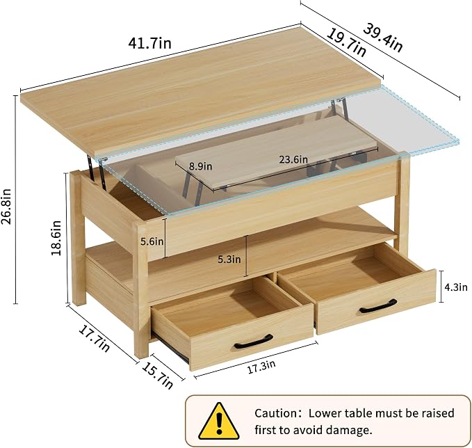 SYESWAY 42'' Lift Top Coffee Table, 4-in-1 Multifunctional Lift Coffee Table - Image 3