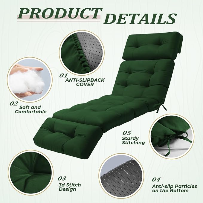Chaise Lounge Cushion Outdoor, Waterproof Thick Patio Lounge Chair Cushion - Image 4